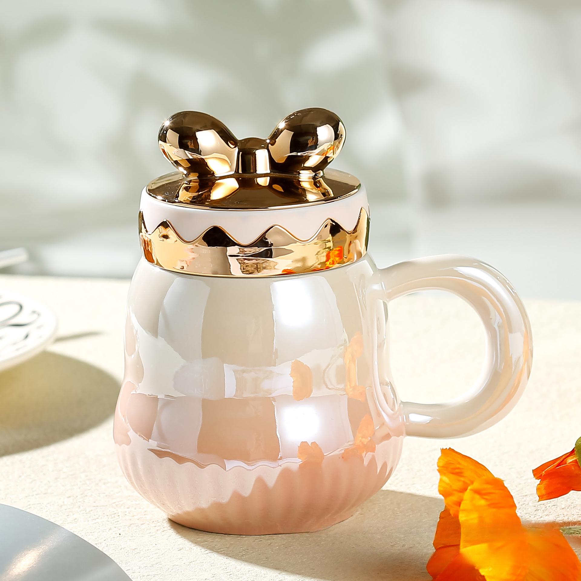 

Градиентная перламутровая стеклянная кружка с бантом, высококачественная керамическая кружка, креативная кружка, бытовая кружка для воды, подарочная кружка для мероприятий 500Ml [Color Box]