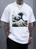 T-shirt Grafica Onda di Kanagawa - Maglietta Casual Estiva Nera con Iconica Stampa della Grande Onda di Kanagawa
