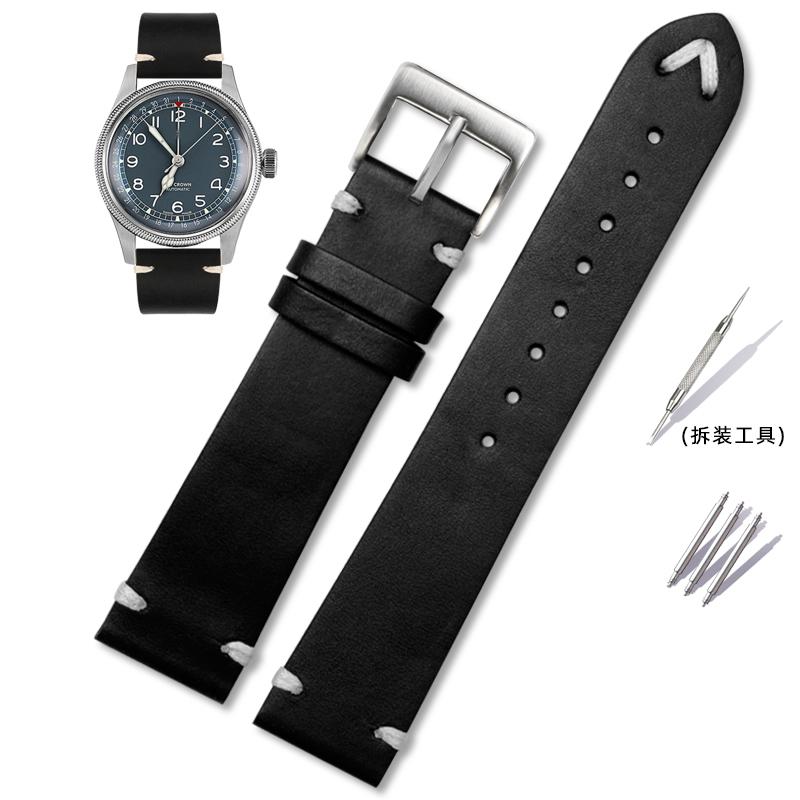 For Oris 65 Genuine Leather Strap Diving Belt Series Copper Ring Bronze Large Crown Tudor Vintage Watch Chain 18mm 20mm 22mm