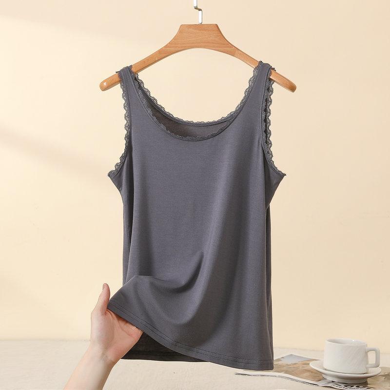 Plus Size L to 4XL Lace O-Neck Tank Tops Women's Lace Trim Camisole Bralette Casual Daily Layering Underwear Sleeveless Tee Tops