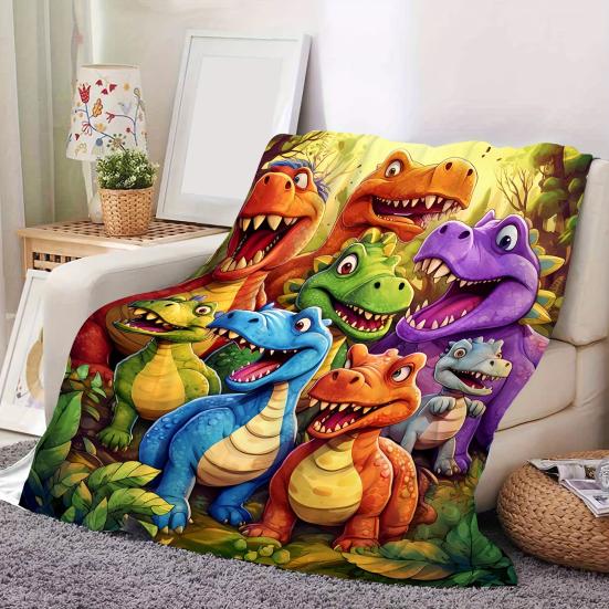 Dětská flanelová deka Barevný vzor usměvavého dinosaura Vánoční deka Lehká Teplá Zvířecí deka