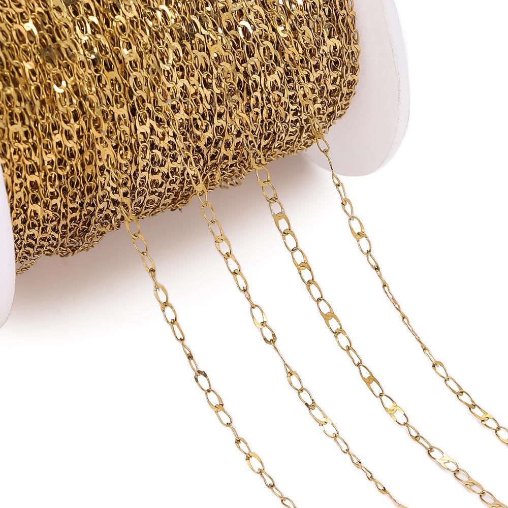 1m Stainless Steel Welding Chain Golden/Steel Flat Round Ring Chain for DIY Jewelry Bracelet Necklace Choker Making Accessories