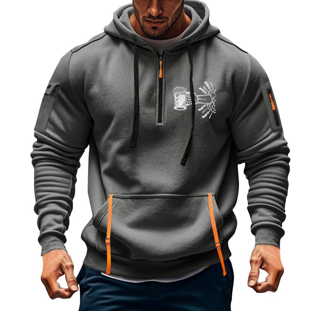 Pánská mikina s potiskem Mikina s kapucí na zip Kapsa na paži Cardigan Pánská sportovní mikina s kapucí velkých velikostí