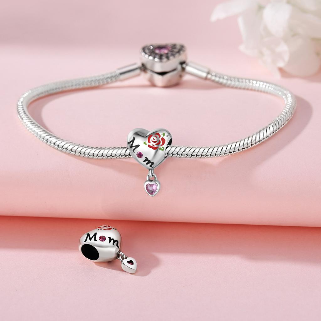 Beads Copper Charms Original Rose Flower Heart Beads Fit Bracelet Jewelry Diy Women Fine Gift Accessory