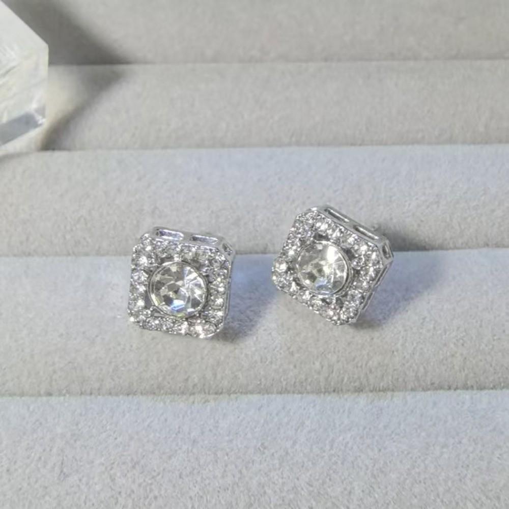 Pendant Square Necklace Crystal Ear Studs Exquisite Cube Jewelry Set  Girls