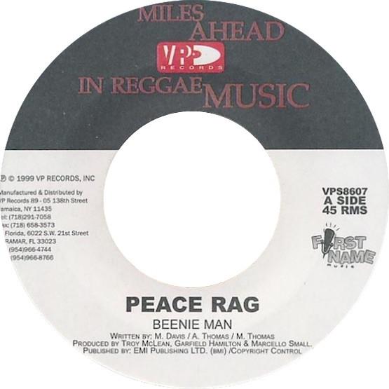 

7inch Record BEENIE MAN - Peace Rag VPS8607 VP Records 1999 US Reggae, Ska & Dub Used