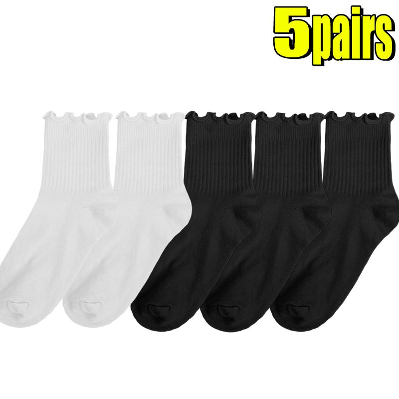 2-20pcs Women Spring and Autumn Stocking Pure Cotton Edge Stacked Socks Ins Trendy White Non Legging Sweating Socks