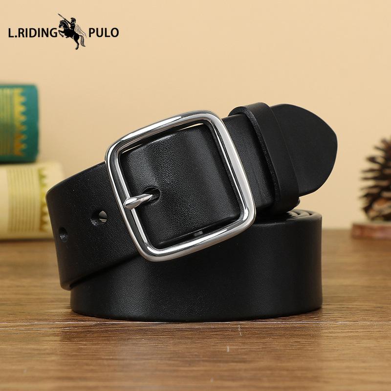 Stainless Steel Buckle Belt for Men, Genuine Leather Pin Buckle, Top Layer Cowhide, Korean Style, Retro Fashion, Trendy, Versatile Casual Trouser Belt