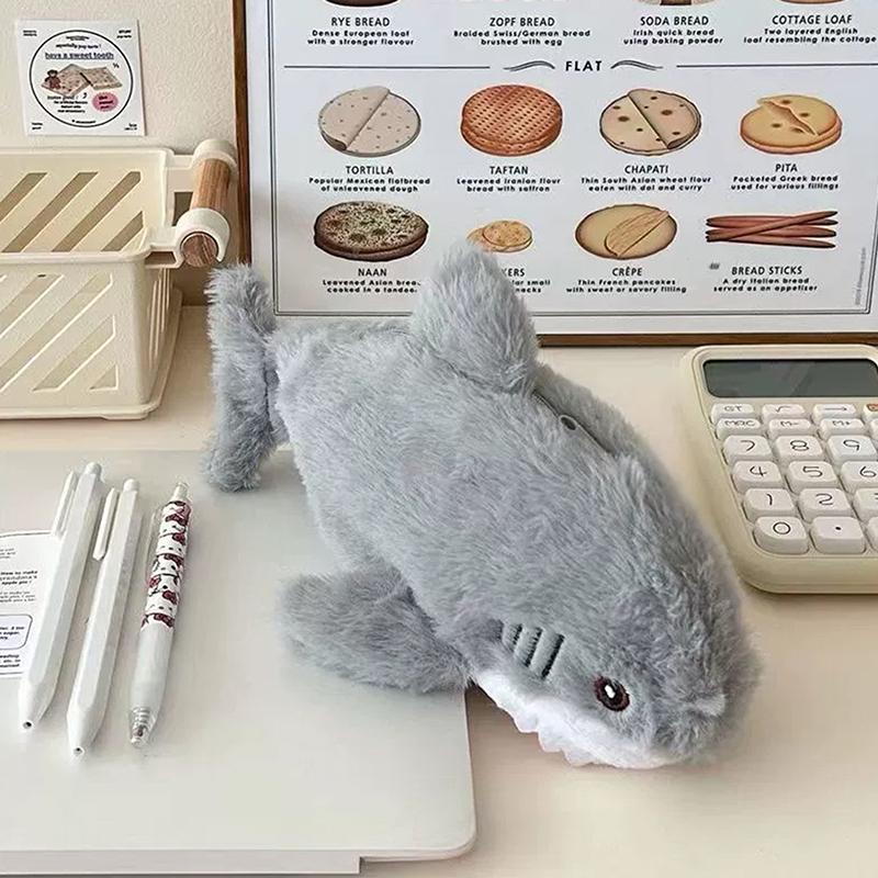 Cartoon Plush Shark Pen Bag Pencil Case Kawaii Doll Back To School Storage Bag Student Stationery School Supplies