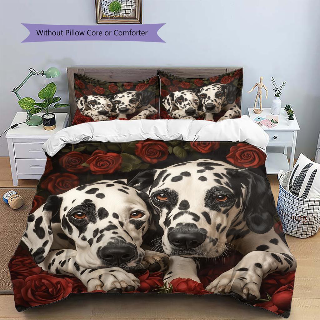 Dalmatian and Rose Pattern Bedding Home Decoration Birthday Gift (1 * duvet cover + 2 * pillowcase, without core)