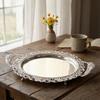 Serving Platter with Feet Silver Handles Floral Ornate Metal Tray for Hosts,