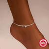 Fashion Summer S925 Sterling Silver Double-Layer Adjustable Pentagram Bright Silver Pendant Anklet