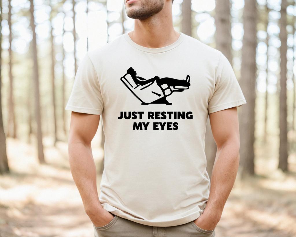 Just Resting My Eyes Recliner Tired Dad T Shirt Mens Tracksuit Cotton Casual Sportswear Crew Neck Pullover Short Sleeve Tops