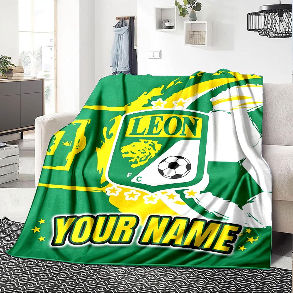 1pc Leon logo Blanket with Custom Name, Gift, for Men and Women, Soft Blanket, Good for Sofa Bed Couch Travel, Lightweight Flannel Blanket