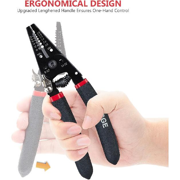 WGGE WG-013 Wire Stripper and Cutter 7'',Cuts, strips wire and loops 10-20 AWG Solid and (0.8-2.6mm) Stranded