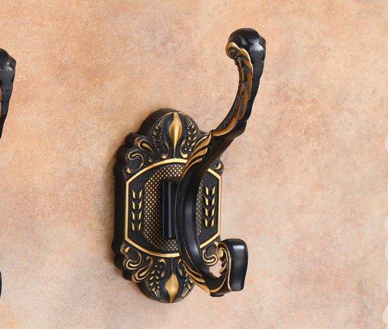 

Tuqiu Antique Carved Bathroom Robe Hook Wall Hooks Aluminum Kitchen Towel Hook Black Key Hat Bag Hanger Holder Clothes Hook