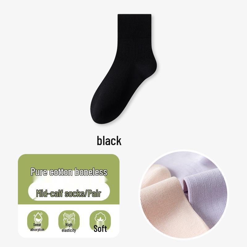 Women's Seamless Thin Cotton Mid-High Socks - Solid Colors, Odor-Resistant, Sweat-Absorbing, Ideal for Spring & Summer