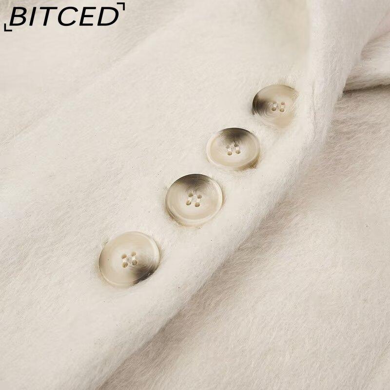 BITCED Fashionable Oversized Collar Wool Fleece Coat for Women Spring/Fall Single-Breasted Long-Sleeve Elegant Coat