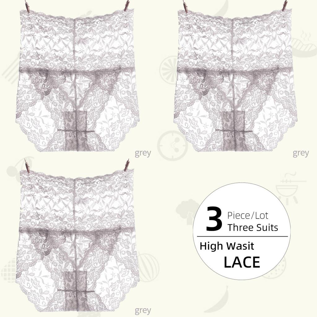 3Pieces/Lot High Waist Light Sexy Elastic Lace Women's Panties, Pure Cotton Crotch Comfortable Non-marking Breathable Lightweight Underwear Briefs