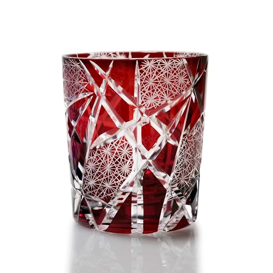 GREEM MARKET Wooden Box Included Craft Cut Glass Gift Present Glasswork Kiriko Glass Kikutsunagi Cup