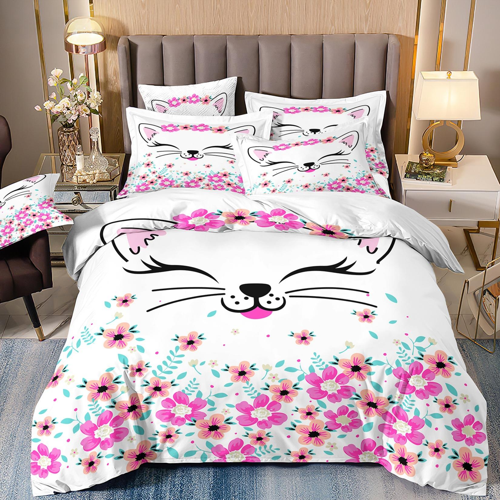 

3D Digital Printing Children S Cute Cat Bedding Quilt Cover Three-Piece Set cover 70 * 133 and 50 * 75 * 1