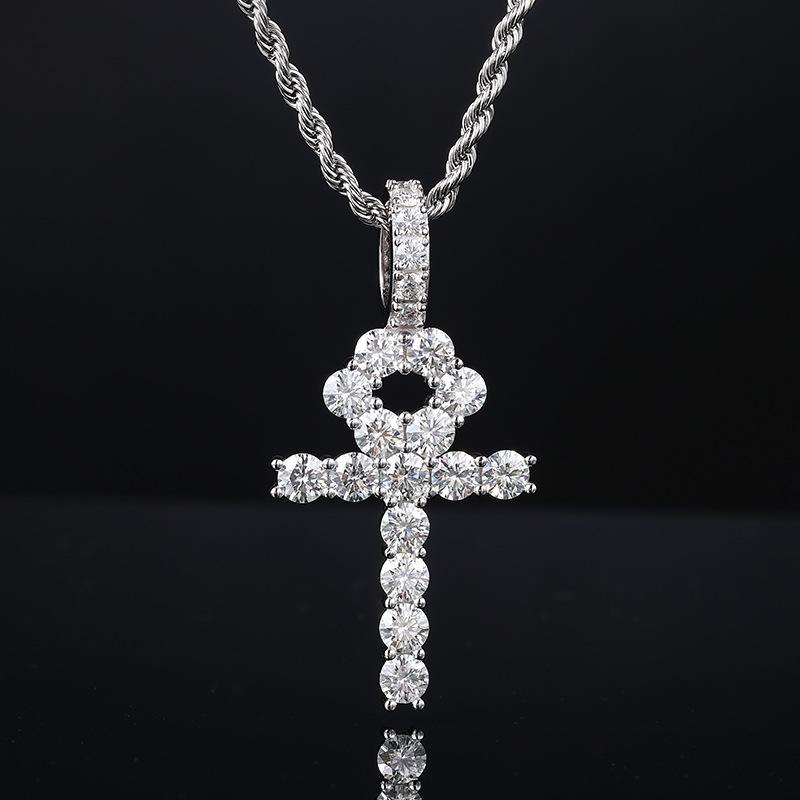 European American Trend S925 Sterling Silver 5mm Moissanite Cross Pendant Men s Gold Rhodium-Plated Christian Hip Necklace 925 silver