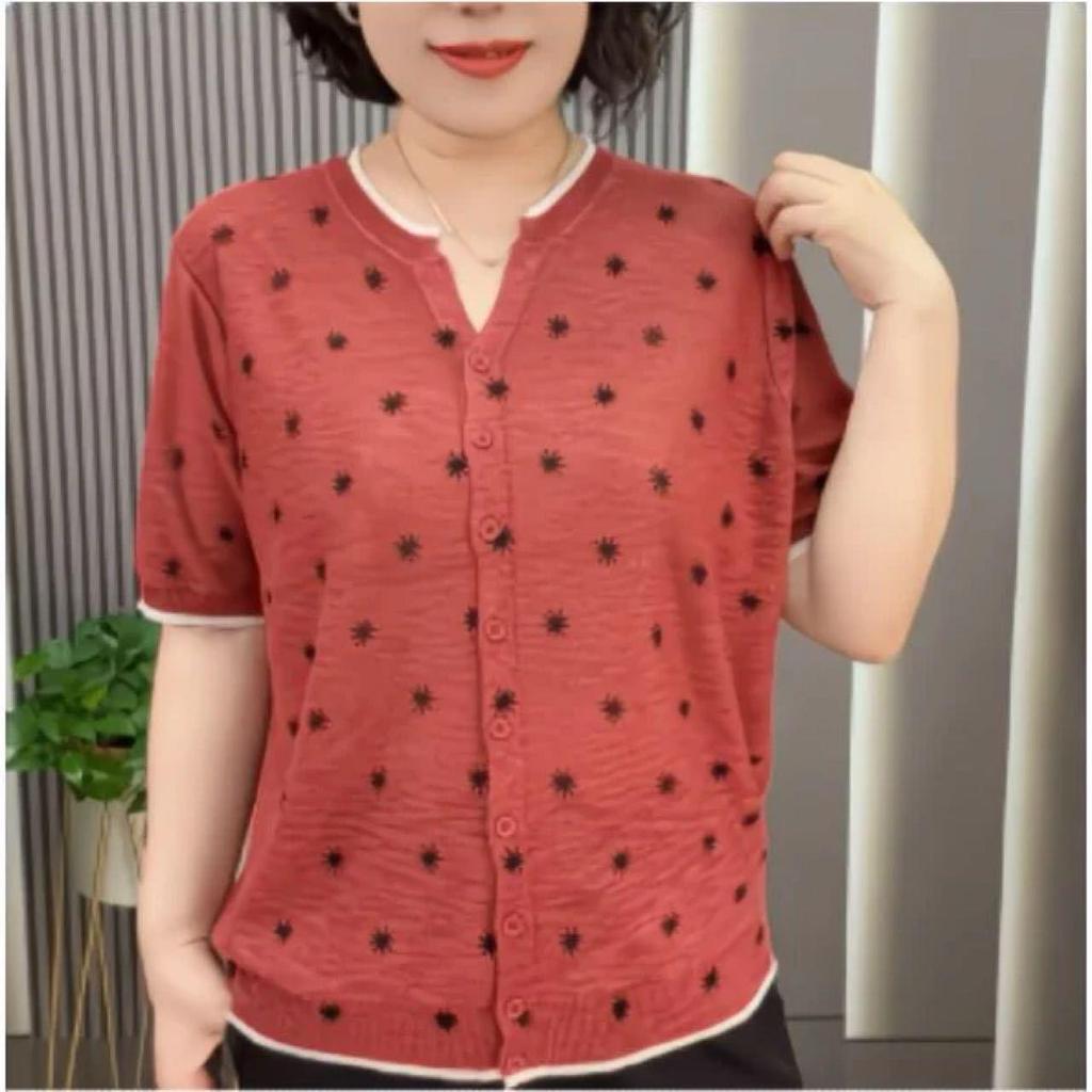 European Spring/Summer 2026 New Knit Floral Short Sleeve Single-Breasted Women's Loose Cardigan Top