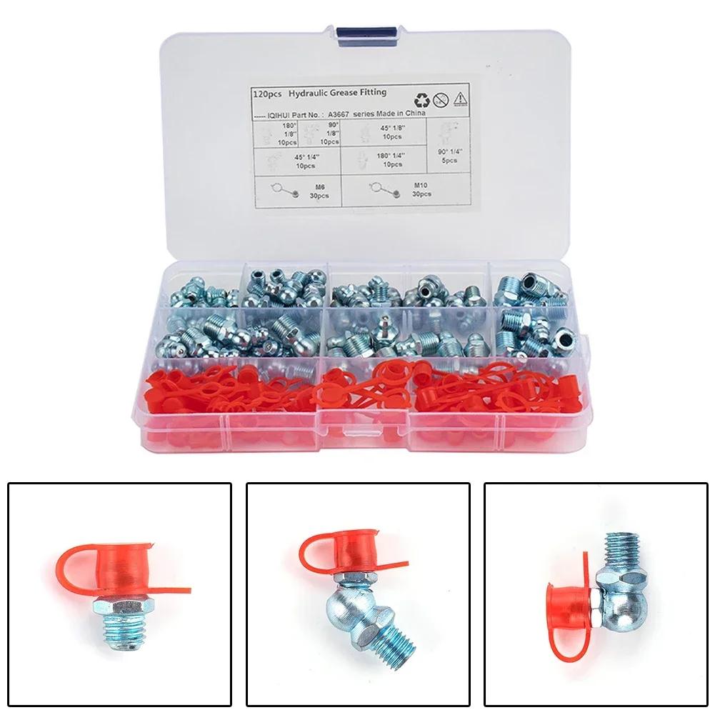 W/ 60x Covers 60x Grease Nipples Accessories Assortment Fitting Grease Hydraulic Kit Metal & ABS Set 178*100*23mm