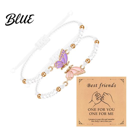 Durable Wax Cord Bracelet 2Pcs/Set Couple Adjustable Rope Butterflies Pendant