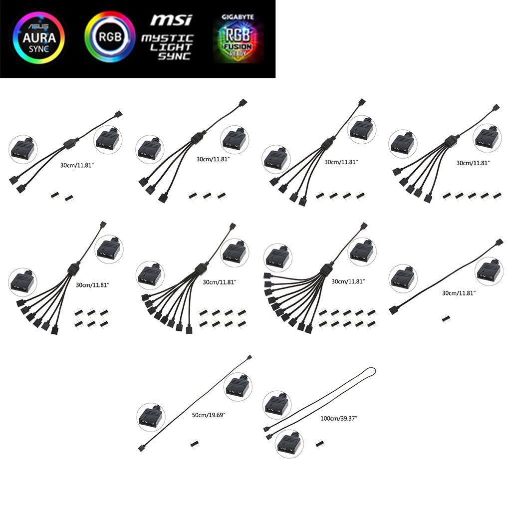 5V 3Pin RGB Splitter Cable CPU Cooler Extension Cable Connector Adapter Cord Wire PC Fan Power Extension Cable Converter