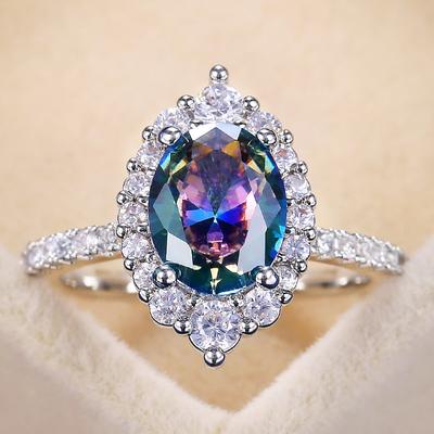 New Marquise Shape Oval Colorful Zircon Women Ring Gorgeous Wedding Anniversary Birthday Gift for Wife/Mother/Grandmother