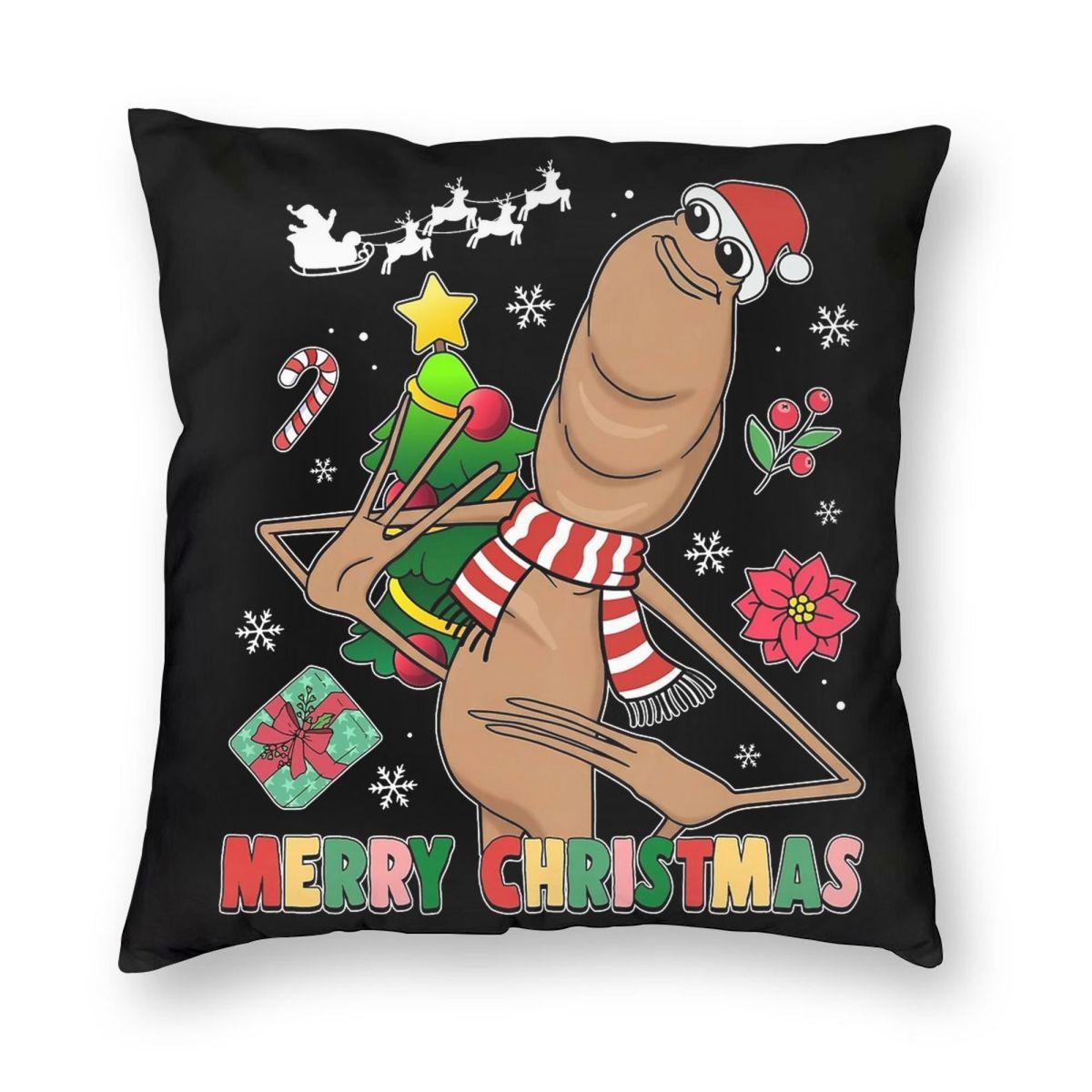 Marcus The Worm Merry Christmas Pillowcase Printed Polyester Cushion Cover Decor Throw Pillow Case Cover 12x12Inch