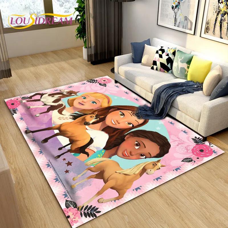 Cartoon Spirit Riding Free Horses Area Rug,Carpet Rug for Living Room Bedroom Sofa Doormat Decoration, Kids Non-slip Floor Mat