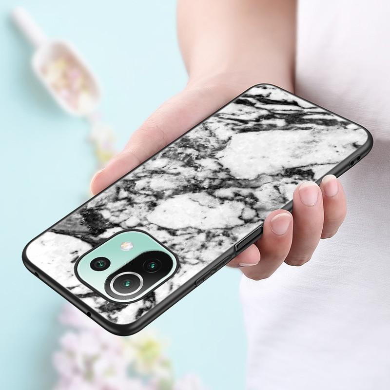 Black and White Marble Case For Xiaomi Mi 11 Lite NE 11i 10T 11T Pro A2 A3 Lite POCO F3 M3 M4 C31 X3 Pro NFC GT Black Soft Cover