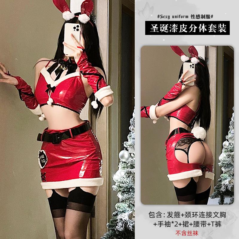 Sexy lingerie skinny patent leather bunny uniform passion seduction halloween costume cosplay