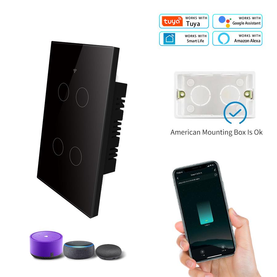 Tuya Smart Switch Alexa Interruptor Inteligente WiFi RF433 Wireless Remote APP Voice Control No Neutral Wir Required Touch Panel