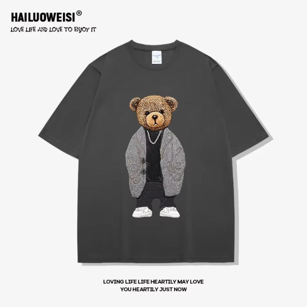 Summer Fashion High End Men's Fun Little Bear 100% Cotton Printed Round Neck High Quality Leisure Fitness Street T-shirt