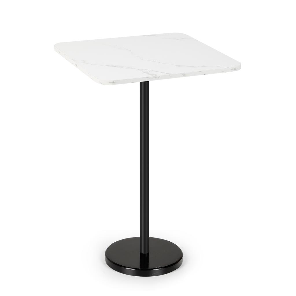 Modern Marble Pedestal Accent Table - Round Indoor/Outdoor Side Table for Patio, Sofa & Chairs, Black End Table with Stone Base