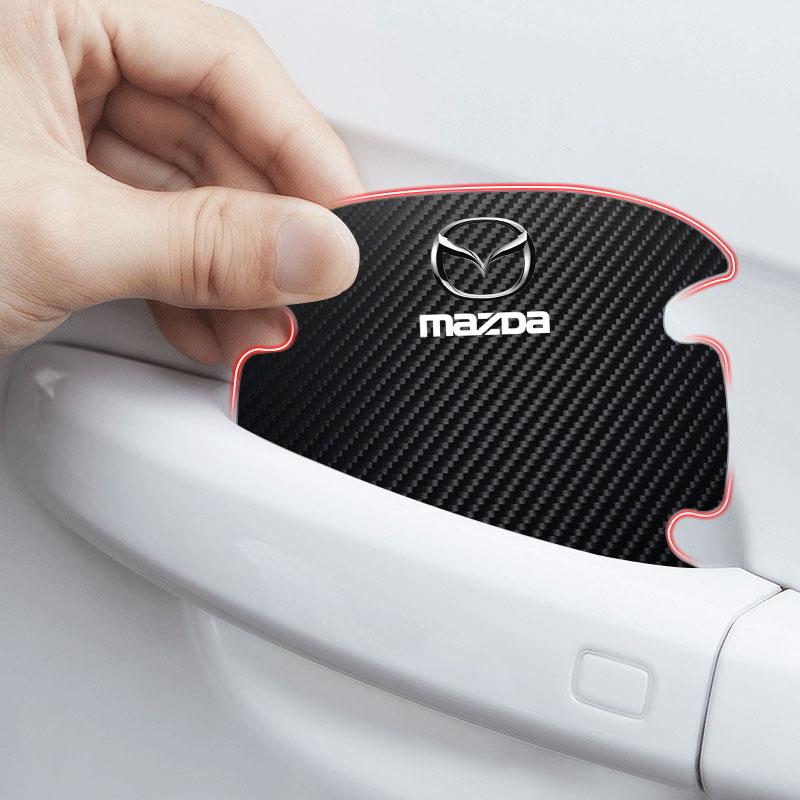4PCS Car Door Handle Protection Sticker Emblem Car Decoration Styling For Mazda 3 7 8 Atenza Axela 5 6 323 500 RX7 RX8 CX9 CX30 CX7 CX6 CX5