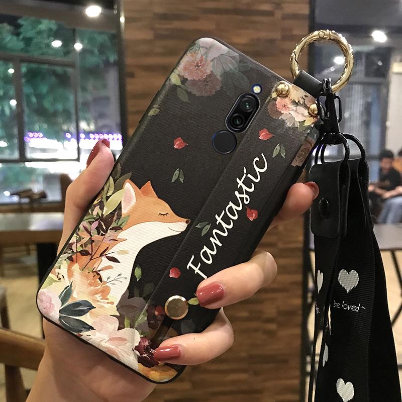 Flower Anti-knock Phone Case For Xiaomi Redmi 8 Silicone Wristband Anti-dust Soft case Fashion Design Phone Holder Ring
