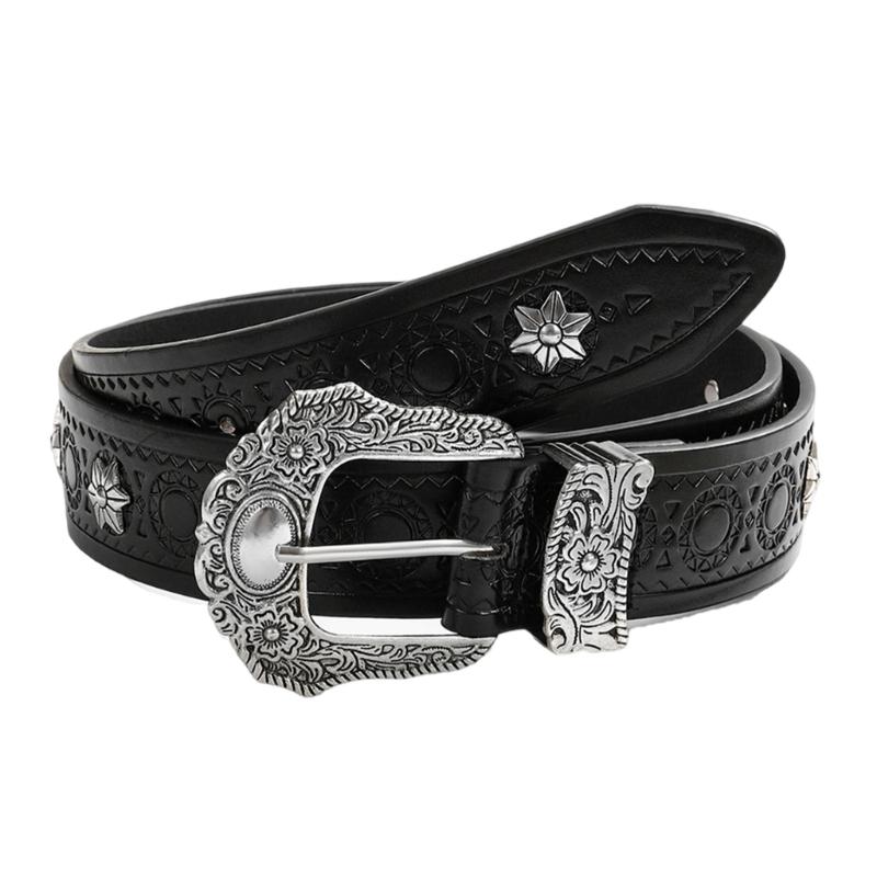 

Unisex Black Belt Rivet Star Decoration Waist Belts Unisex Stylish Waistband for Daily Wear and Parties 1 чёрный