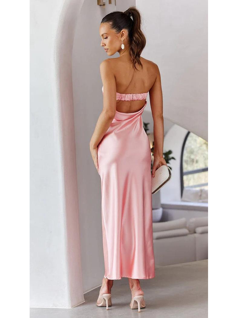 

25 Весенне-летнее элегантное атласное платье с вырезами на спине, без бретелей L