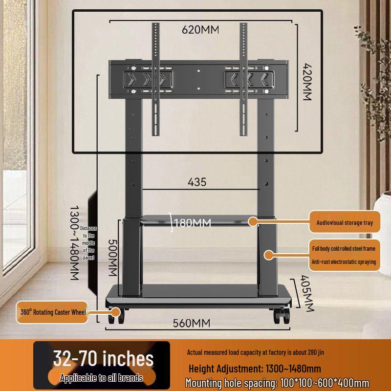 Mobile TV Stand with Wheels - Universal Vertical Bracket and Floor Mount