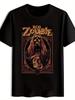 Vintage Rock Band Graphic T-shirt - Black Short Sleeve Round Neck Tee with Rob Zombie & Retro Music Icons