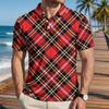Men’s Loose Fit Casual Short Sleeve Polo Shirt with Plaid Print and Classic Turn Down Collar for Everyday Wear