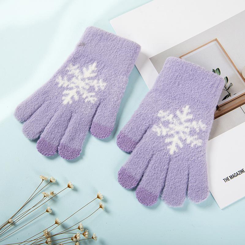 

Унисекс Вязаные перчатки с подкладкой из плюша со снежинками, с сенсорным экраном - Зимнее тепло для пар светло-фиолетовый