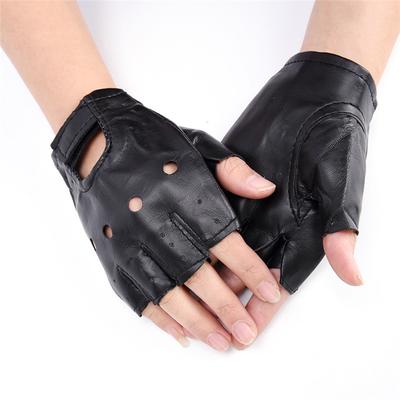 Pu-Leder Schwarz Fahren Motorrad Biker Fingerlose Handschuhe Männer Frauen Handschuhe