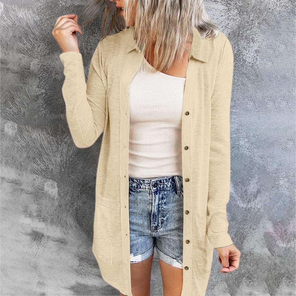 Women's Fashion Cardigan Lightweight Long Sleeve Button Loose With Pocket Solid Color Jacket