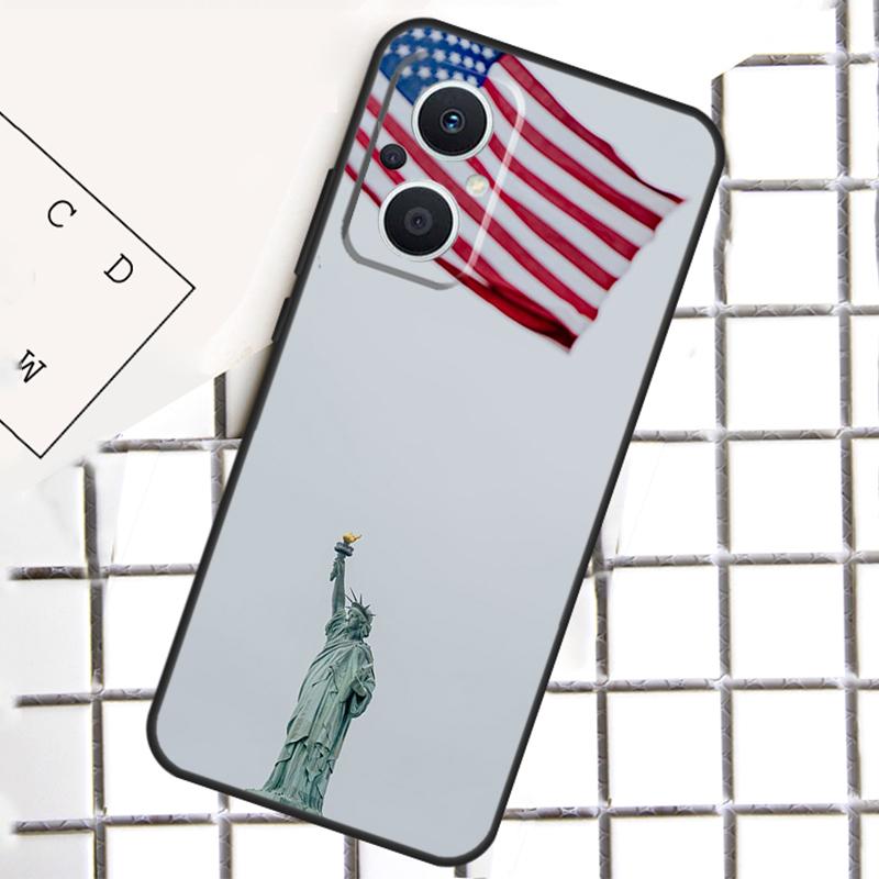 America Flag Statue of Liberty For OPPO Reno 13F 12F 14F 11F 10 11 12 13 14 Pro 8T 7 8 Lite OPPO Find X9 X8 X6 X5 Pro Case