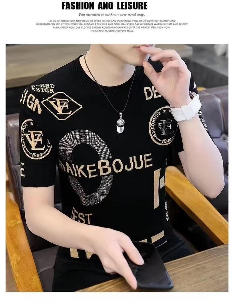 Men's 2024 Summer Fashion Striped Ice Silk Short-Sleeved Loose Round Neck T-Shirt